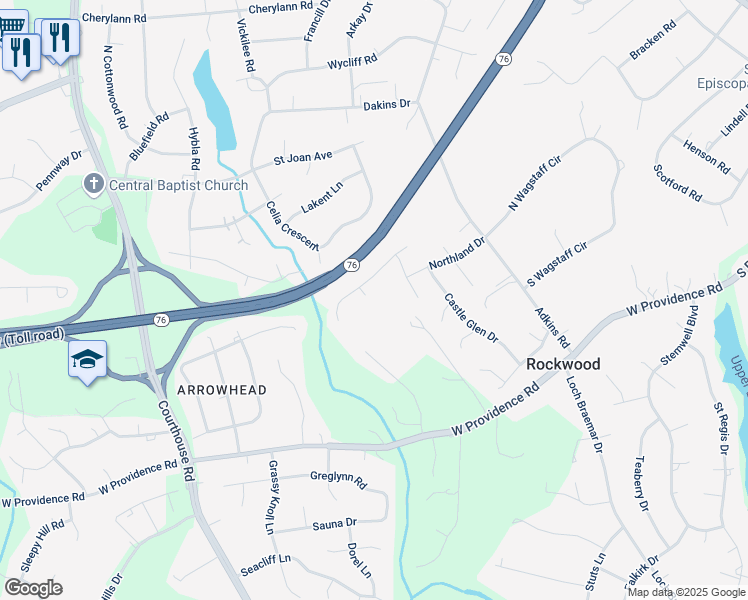 map of restaurants, bars, coffee shops, grocery stores, and more near 10205 Stonecrest Road in Richmond