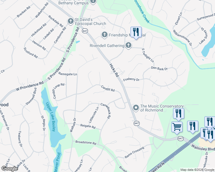 map of restaurants, bars, coffee shops, grocery stores, and more near 2200 Hicks Road in Richmond