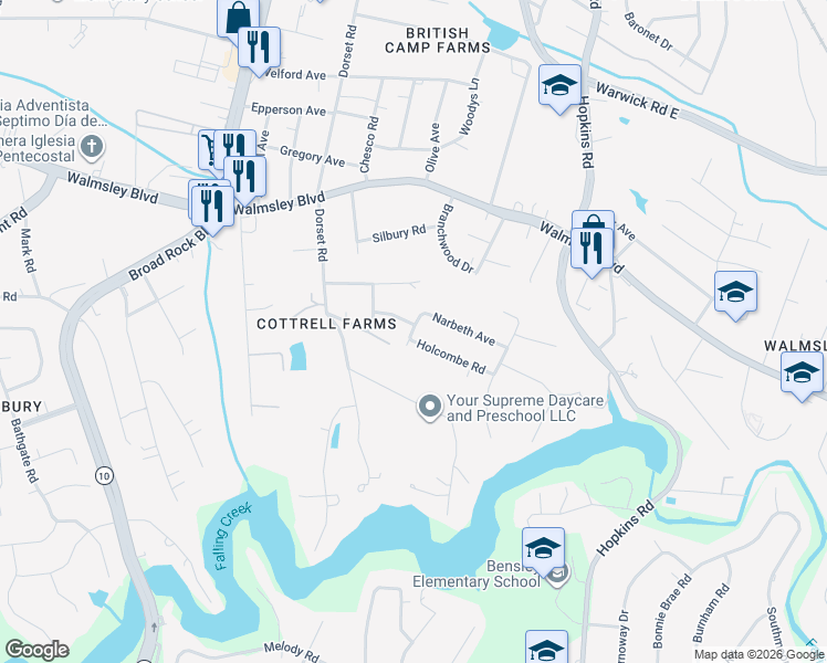 map of restaurants, bars, coffee shops, grocery stores, and more near 4236 Narbeth Avenue in Richmond