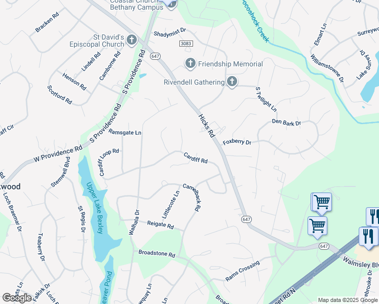 map of restaurants, bars, coffee shops, grocery stores, and more near 9000 Cardiff Road in Richmond