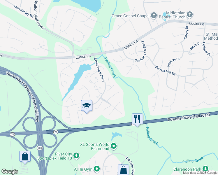 map of restaurants, bars, coffee shops, grocery stores, and more near 12301 Tollcross Road in Midlothian