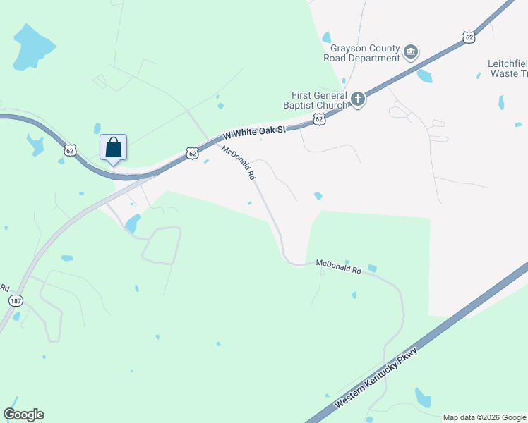 map of restaurants, bars, coffee shops, grocery stores, and more near 235-589 McDonald Road in Leitchfield