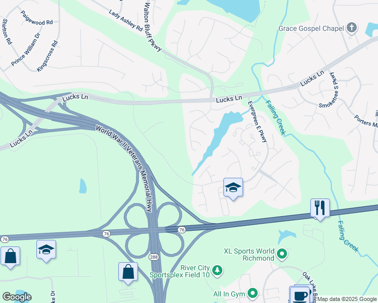 map of restaurants, bars, coffee shops, grocery stores, and more near 1508 Water Willow Drive in Midlothian