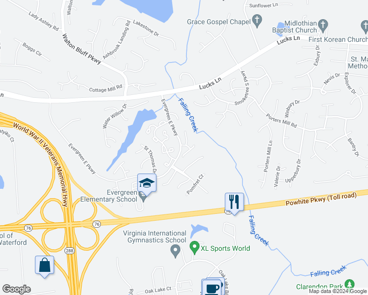 map of restaurants, bars, coffee shops, grocery stores, and more near 12303 Tollcross Road in Midlothian