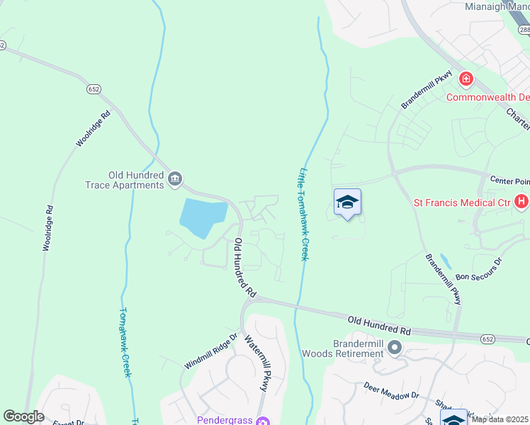 map of restaurants, bars, coffee shops, grocery stores, and more near 14600 Creekpointe Circle in Midlothian