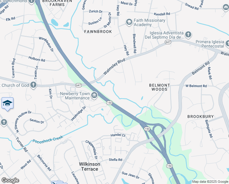 map of restaurants, bars, coffee shops, grocery stores, and more near 6001 Walmsley Boulevard in Richmond