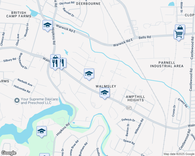 map of restaurants, bars, coffee shops, grocery stores, and more near 4300 Shackleford Road in Richmond