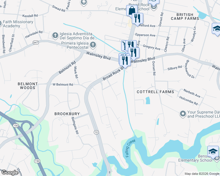 map of restaurants, bars, coffee shops, grocery stores, and more near 3501 Columbine Road in Richmond