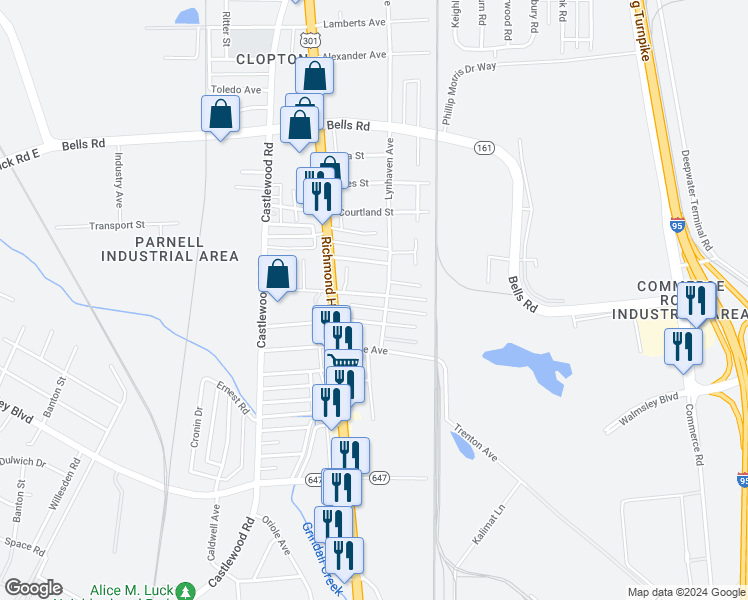 map of restaurants, bars, coffee shops, grocery stores, and more near 2504 Buford Avenue in Richmond