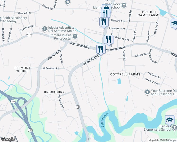 map of restaurants, bars, coffee shops, grocery stores, and more near 3501 Columbine Road in Richmond
