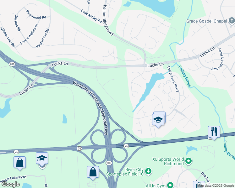 map of restaurants, bars, coffee shops, grocery stores, and more near 1801-1899 Evergreen Parkway East in Midlothian