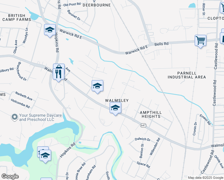 map of restaurants, bars, coffee shops, grocery stores, and more near 4259 Shackleford Road in Richmond