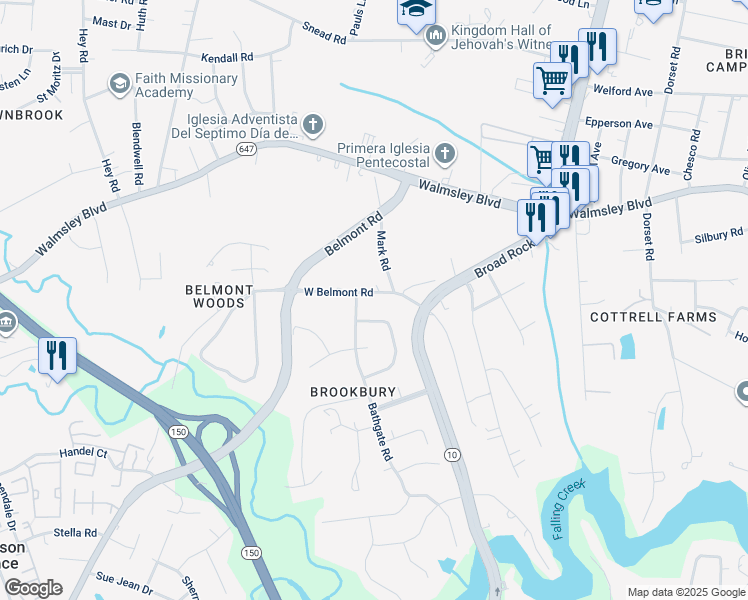 map of restaurants, bars, coffee shops, grocery stores, and more near 5013 West Belmont Road in Richmond
