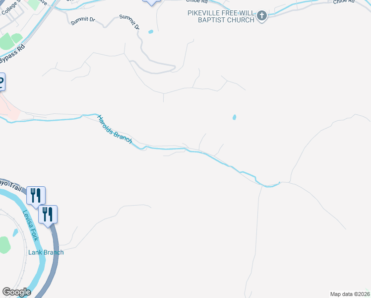 map of restaurants, bars, coffee shops, grocery stores, and more near 138 Granite Drive in Pikeville