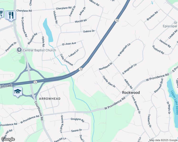 map of restaurants, bars, coffee shops, grocery stores, and more near 10205 Stonecrest Road in Richmond