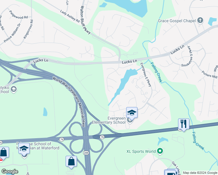 map of restaurants, bars, coffee shops, grocery stores, and more near 12511 Needle Rush Way in Chesterfield