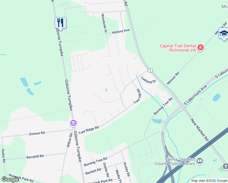map of restaurants, bars, coffee shops, grocery stores, and more near 1401 Bogle Court in Henrico