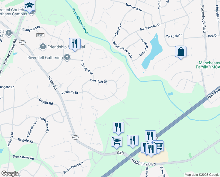 map of restaurants, bars, coffee shops, grocery stores, and more near 2501 Vixen Circle in Richmond