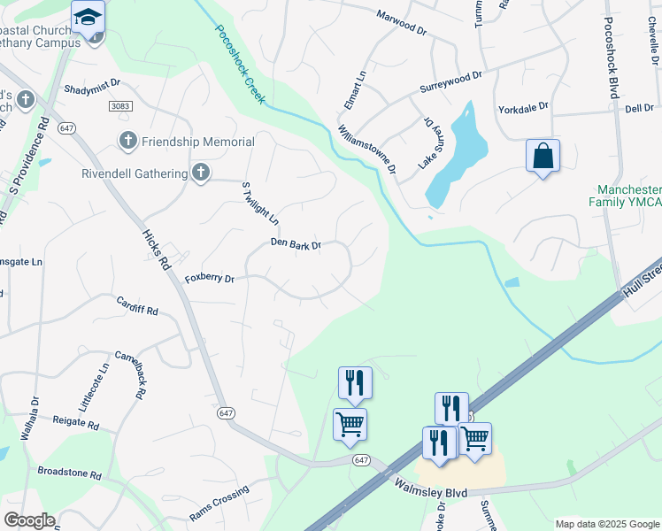 map of restaurants, bars, coffee shops, grocery stores, and more near 2501 Vixen Circle in Richmond