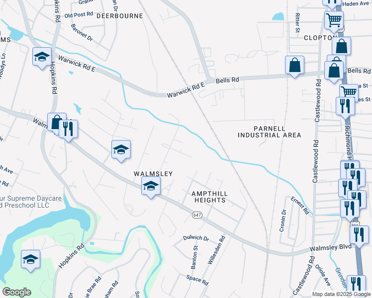 map of restaurants, bars, coffee shops, grocery stores, and more near 4311 Marybrooks Court in Richmond