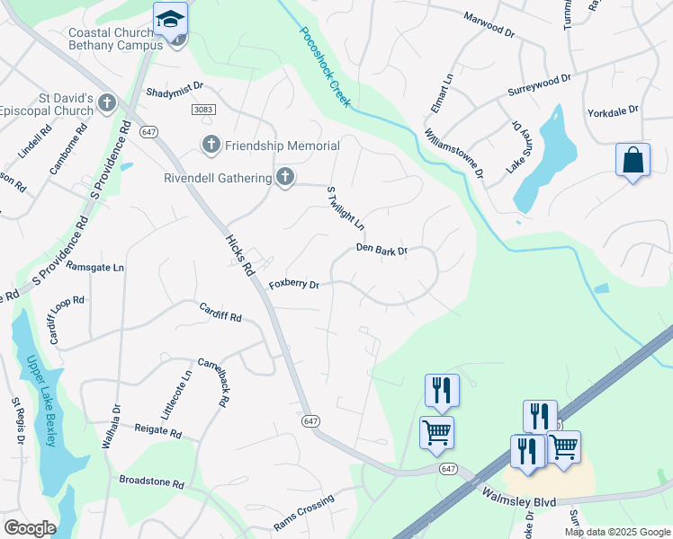 map of restaurants, bars, coffee shops, grocery stores, and more near 8445 Den Bark Drive in Richmond