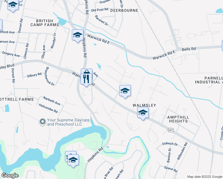 map of restaurants, bars, coffee shops, grocery stores, and more near 3711 Rusk Avenue in Richmond