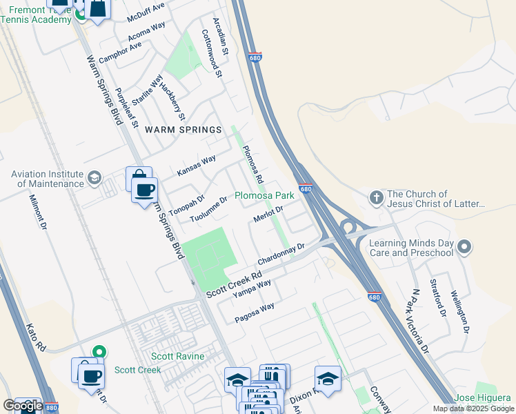 map of restaurants, bars, coffee shops, grocery stores, and more near 485 Wilaneta Avenue in Fremont
