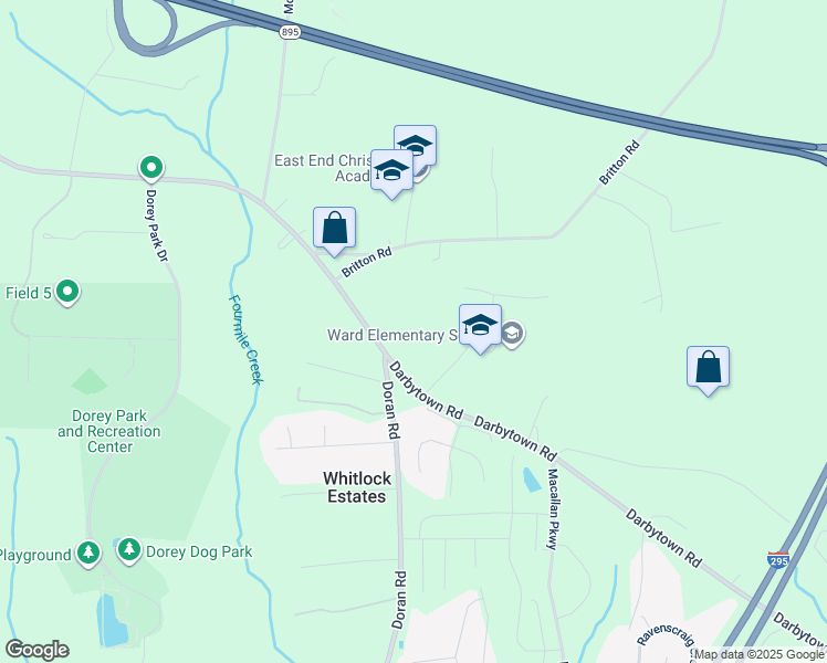 map of restaurants, bars, coffee shops, grocery stores, and more near 3300 Darbytown Road in Richmond