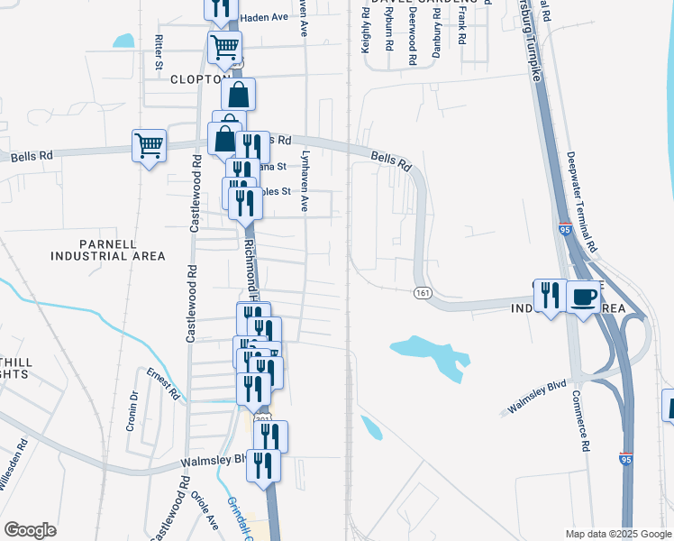 map of restaurants, bars, coffee shops, grocery stores, and more near 4204 Meridian Avenue in Richmond