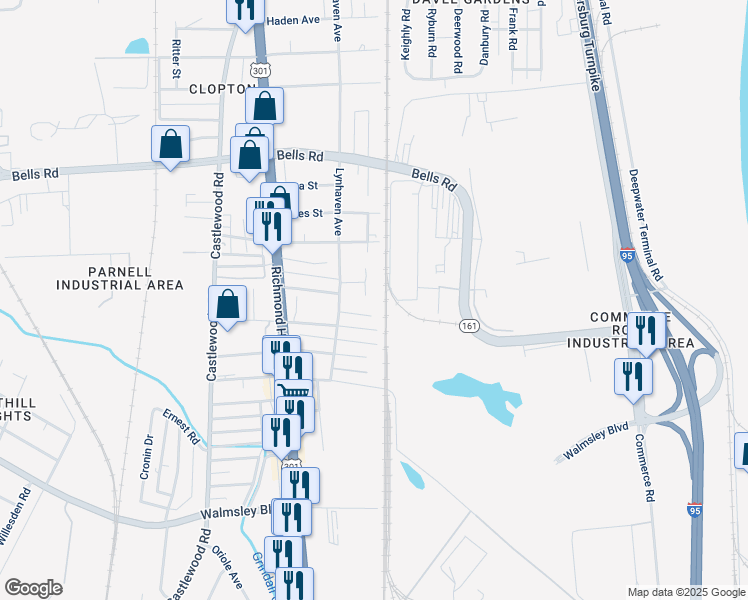 map of restaurants, bars, coffee shops, grocery stores, and more near 4204 Meridian Avenue in Richmond