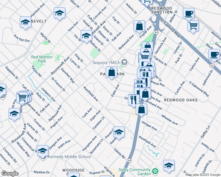map of restaurants, bars, coffee shops, grocery stores, and more near 1436 Regent Street in Redwood City