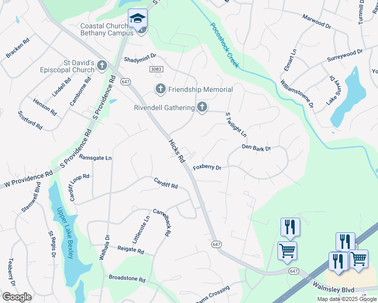 map of restaurants, bars, coffee shops, grocery stores, and more near 2131 Hicks Road in Richmond