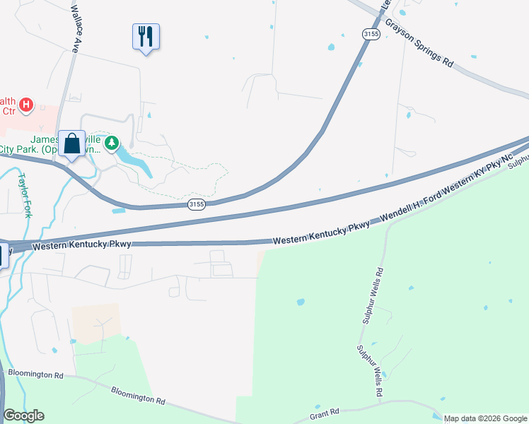 map of restaurants, bars, coffee shops, grocery stores, and more near Western Kentucky Parkway in Leitchfield