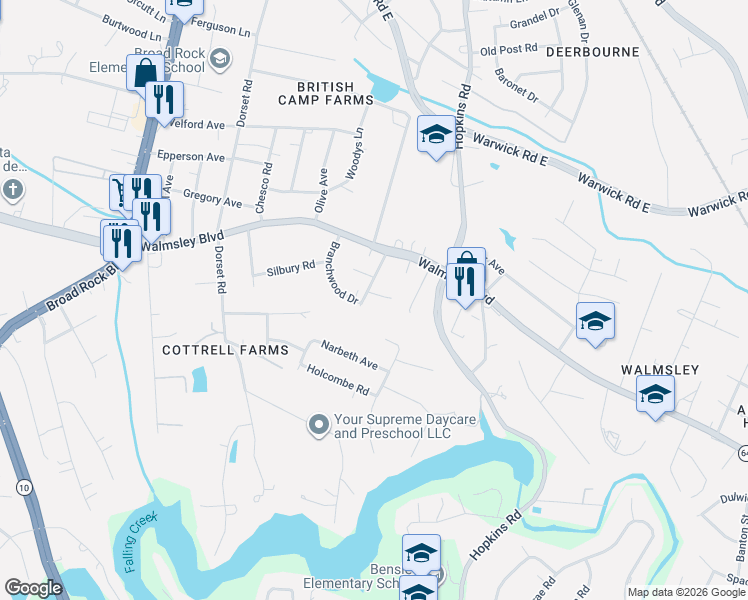 map of restaurants, bars, coffee shops, grocery stores, and more near 3731 Grubbs Lane in Richmond