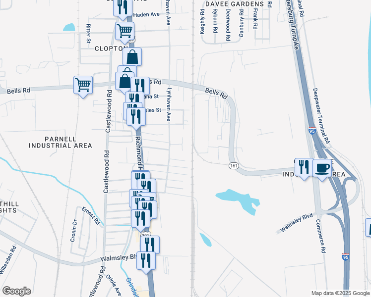 map of restaurants, bars, coffee shops, grocery stores, and more near 2306 Flint Street in Richmond