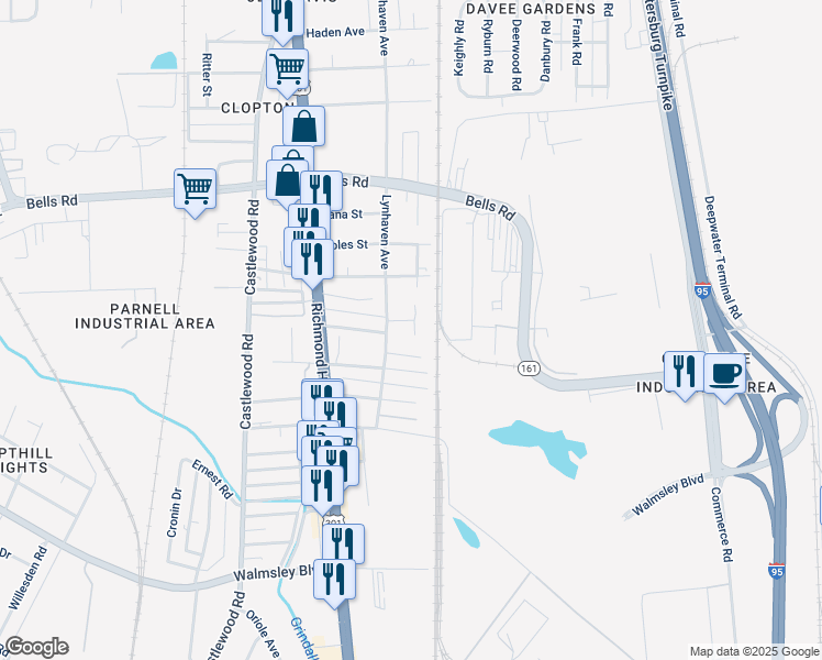 map of restaurants, bars, coffee shops, grocery stores, and more near 2306 Flint Street in Richmond