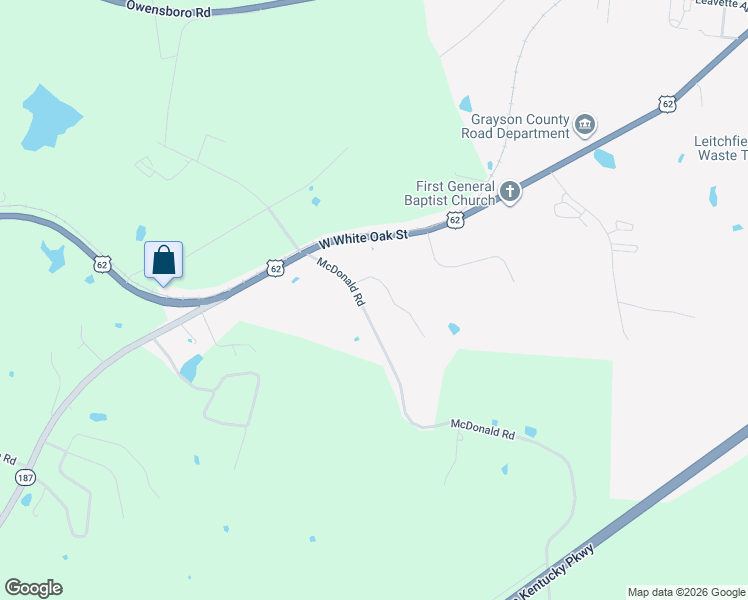map of restaurants, bars, coffee shops, grocery stores, and more near 234-588 McDonald Road in Leitchfield