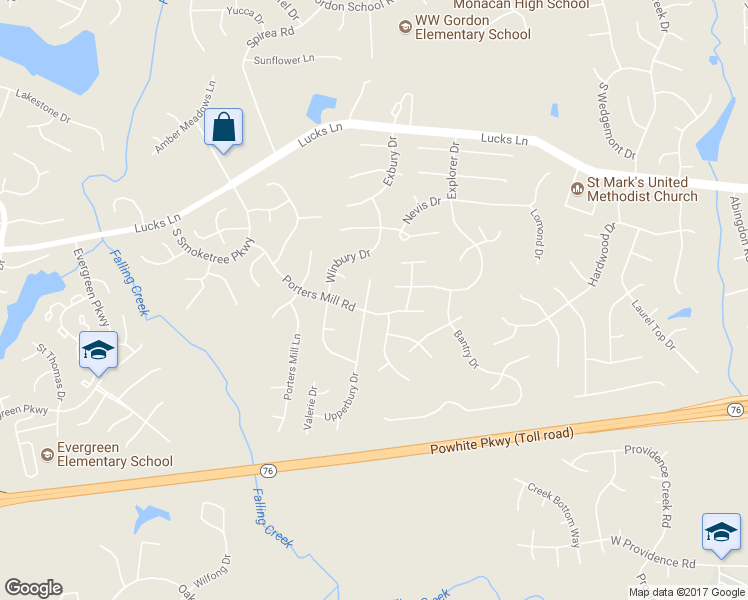 map of restaurants, bars, coffee shops, grocery stores, and more near 1509 Upperbury Terrace in Midlothian