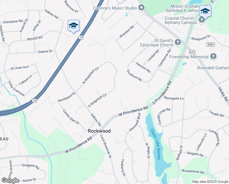 map of restaurants, bars, coffee shops, grocery stores, and more near 9909 South Wagstaff Circle in Richmond
