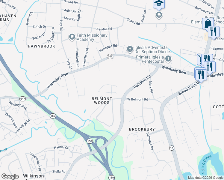 map of restaurants, bars, coffee shops, grocery stores, and more near 3404 Skipping Rock Lane in Richmond