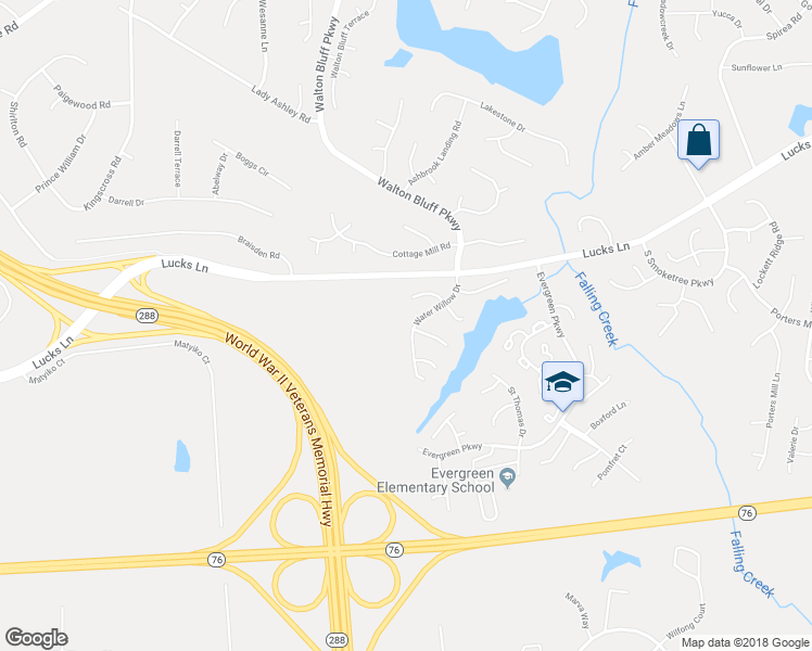 map of restaurants, bars, coffee shops, grocery stores, and more near 1412 Water Willow Drive in Midlothian