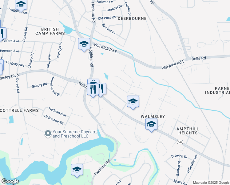 map of restaurants, bars, coffee shops, grocery stores, and more near 3742 Rusk Avenue in Richmond