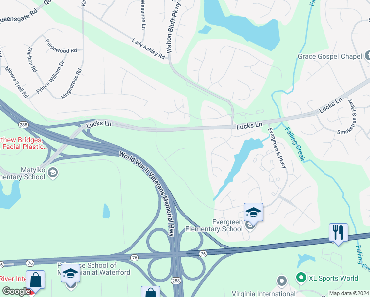 map of restaurants, bars, coffee shops, grocery stores, and more near 12519 Spring Cress Court in Midlothian