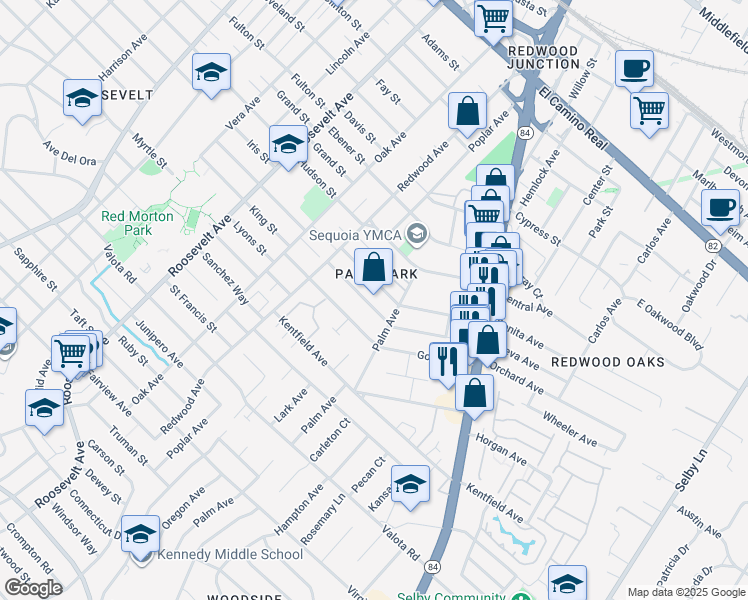 map of restaurants, bars, coffee shops, grocery stores, and more near 1436 Regent Street in Redwood City