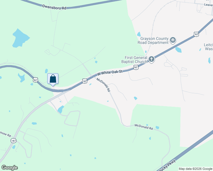 map of restaurants, bars, coffee shops, grocery stores, and more near 234 McDonald Road in Leitchfield