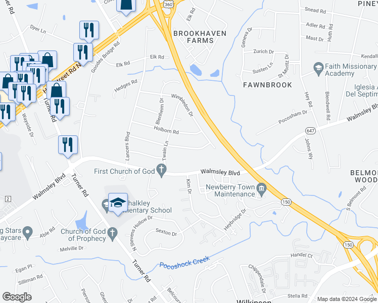 map of restaurants, bars, coffee shops, grocery stores, and more near 6401 Commander Road in Richmond