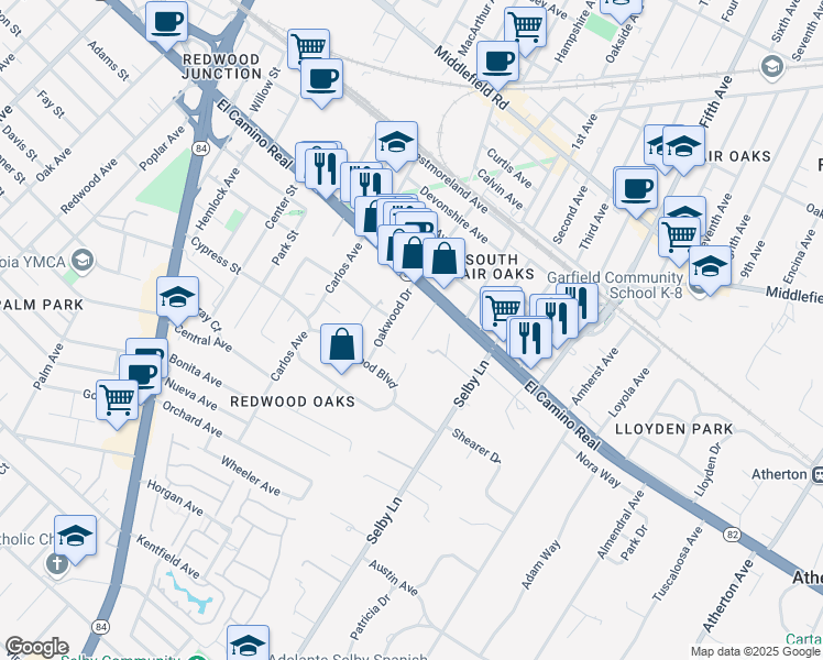 map of restaurants, bars, coffee shops, grocery stores, and more near 70 Renato Court in Redwood City