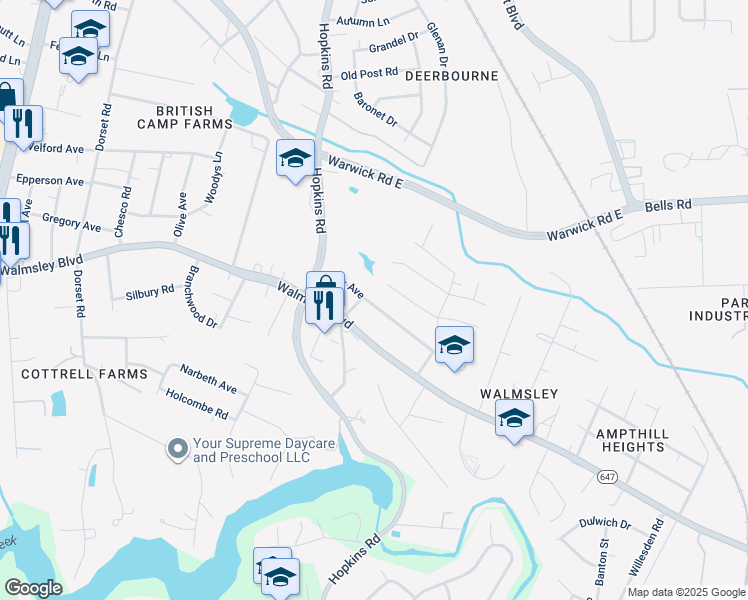 map of restaurants, bars, coffee shops, grocery stores, and more near 3818 Rusk Avenue in Richmond