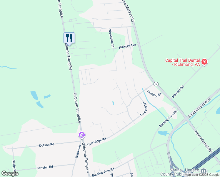 map of restaurants, bars, coffee shops, grocery stores, and more near 1405 Woodside Court in Richmond