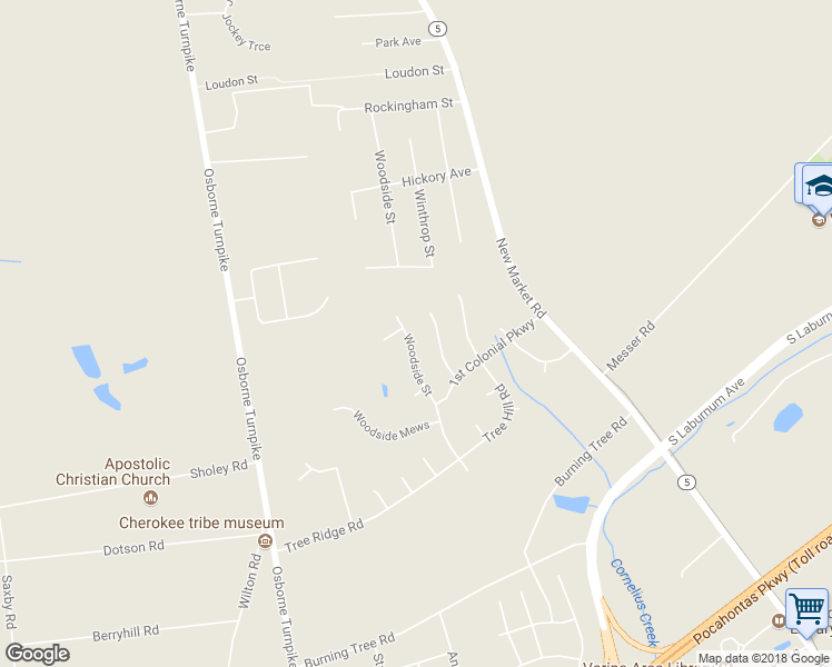 map of restaurants, bars, coffee shops, grocery stores, and more near 7145 Woodside Street in Henrico